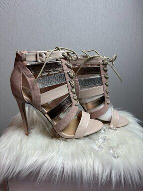 ShoeDazzle Katy Nude Lace-Up Heels Size 8.5 – Never worn.